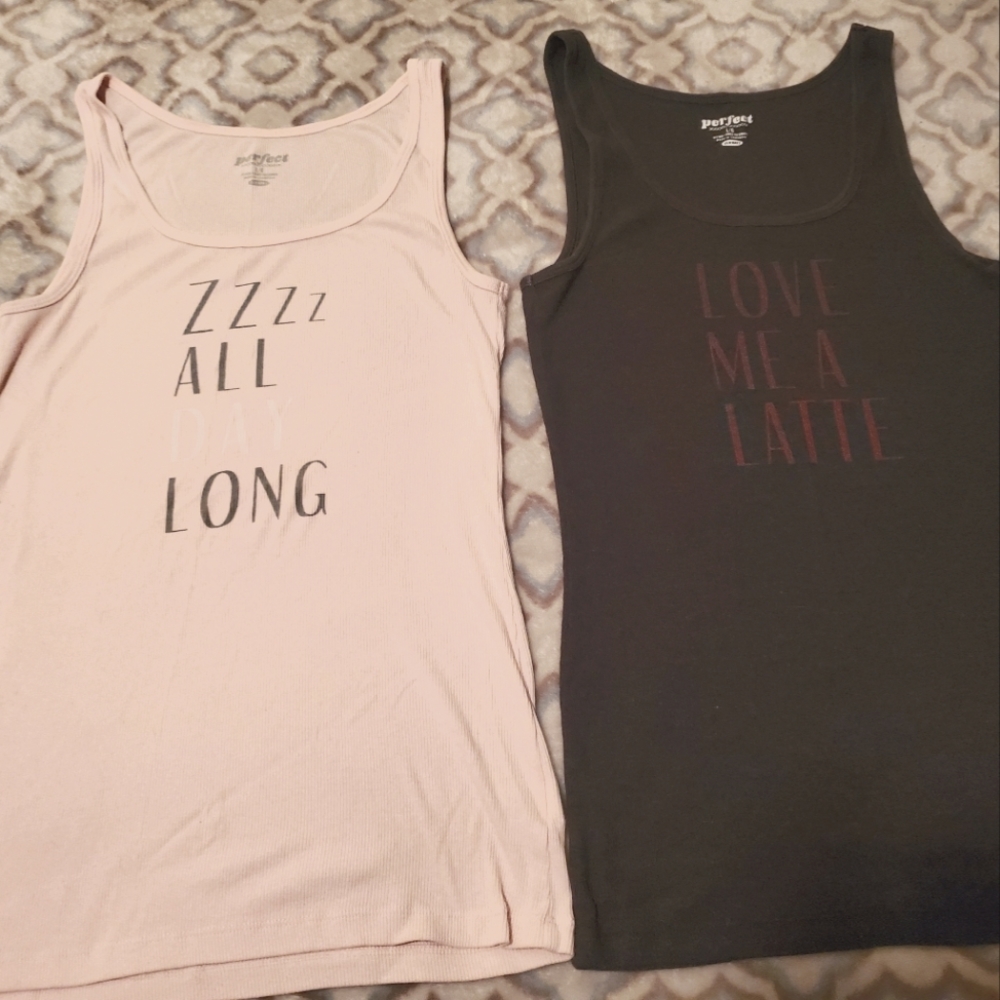 Two Old Navy L Graphic Ribbed Knit Tanks